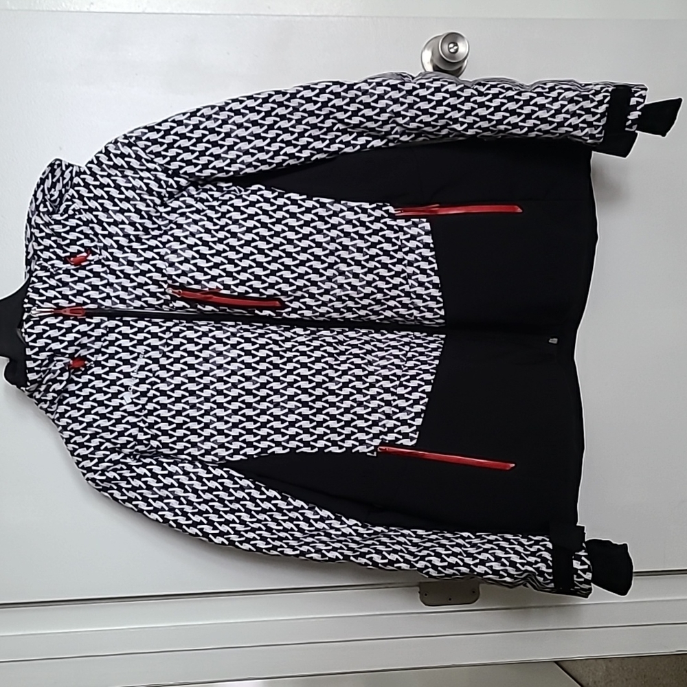 Obermeyer Black and White Ski Jacket with Red Accents